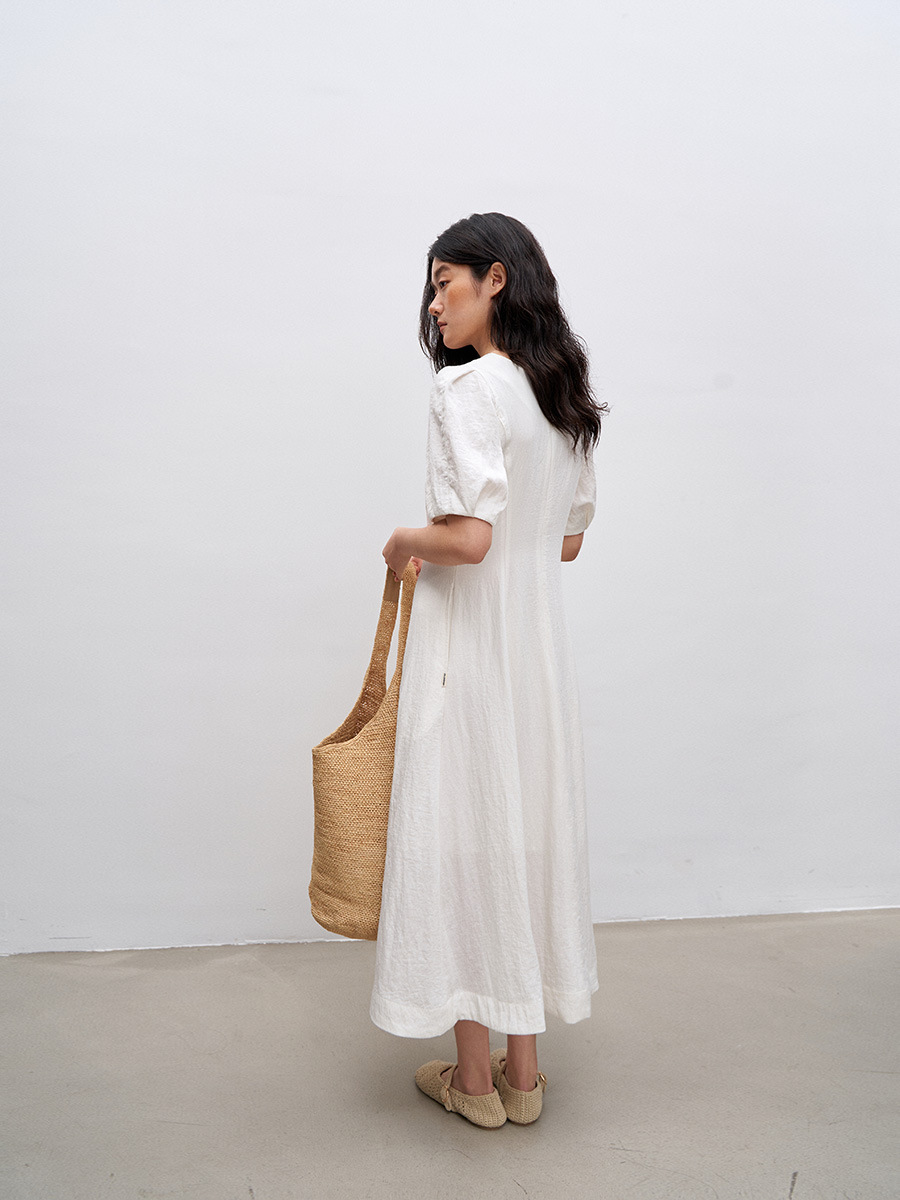 S29 round neck waist French dress women's skirt women's summer texture high-end