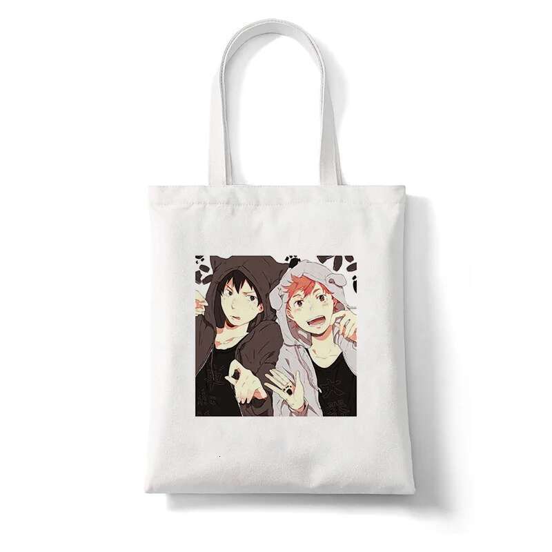Haruku Japanese Anime Fun Printed Women's Canvas Shoulder Reusable Handbag Foldable Eco Shopping Student Hand-held Bag