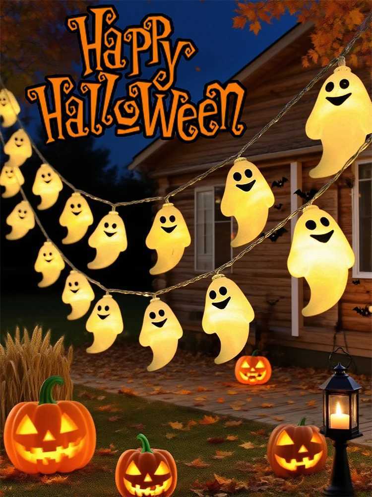 Halloween LED Ghost String Lights Battery Powered Decorative Fairy Lamp Indoor Outdoor Lighting for Haunted House Party Home W251107