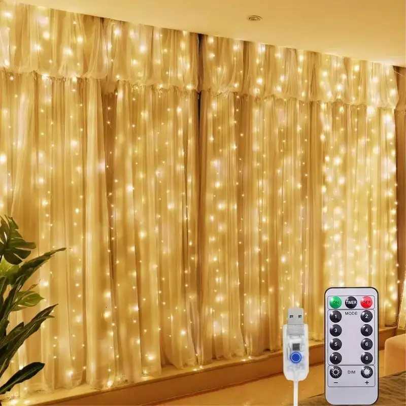 Christmas LED Curtain String Lights USB Powered with Remote Control Wedding Indoor Bedroom Window Decoration Holiday Lighting W251107