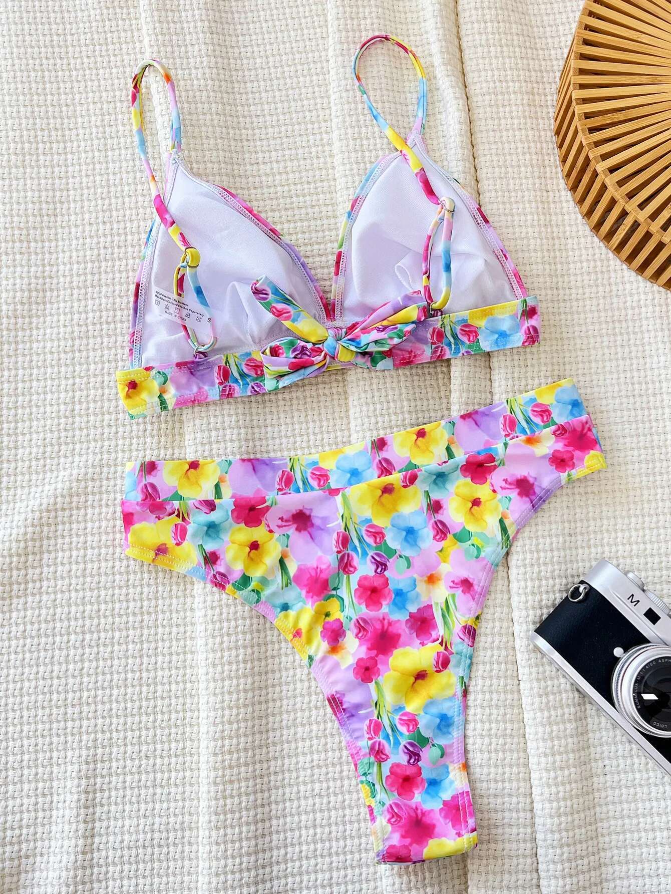 Dongdumaoyi New Yellow Tie Dye Floral Print Bikinis Sets Women Push Up Bra Two Piece Swimsuit Summer Bathing Suit High Waist Swimwear