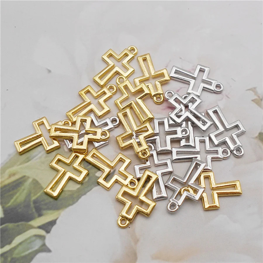 50 pieces of 11 17mm alloy small hollow cross charm necklace pendant jewelry handmade bracelet earrings decoration accessories 250325