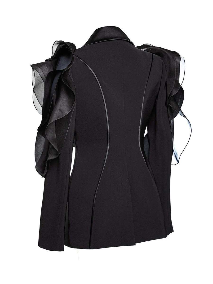 TWOTWINSTYLE Asymmetric Jackets For Women V Neck Long Sleeve Spliced Button Slimming Casual Coats Female Style Clothes New