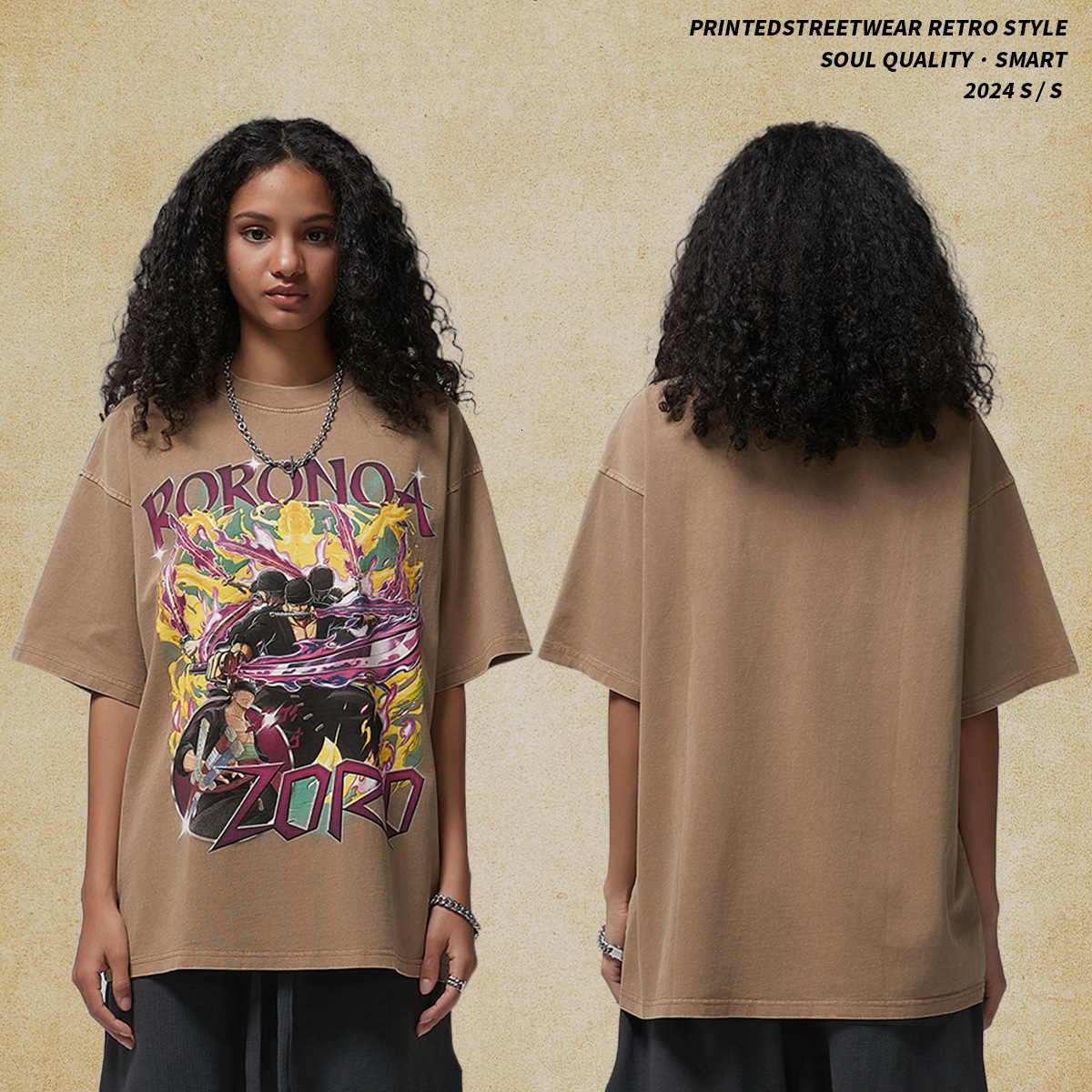 Wear | 2025 New White Ink Direct Spray Breathable Printed Men's Short Sleeve Washed Water Trendy Brand T-shirt