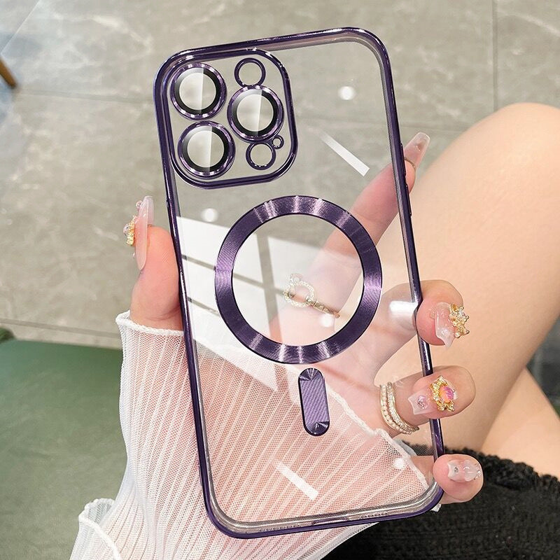 Electroplating Magnetic Case For iPhone 16 16e 15 14 13 12 11 Pro Plus Samsung S22 S23 S24 S25 Ultra Note 20 Plus Soft Magsafe Cover With Camera Lens 