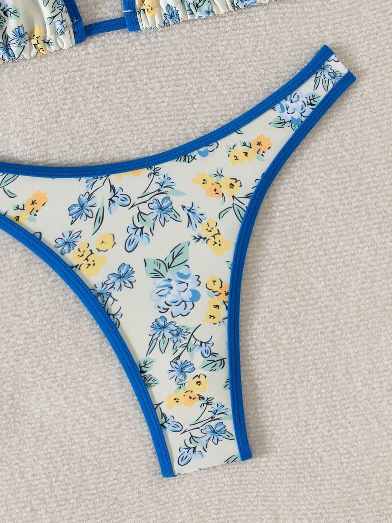 Dongdumaoyi Sexy Micro Bikini Women Blue Floral Print Push Up Thong Swimsuit Brazilian Beach Bathing Suit Holiday Swimwear Biquini