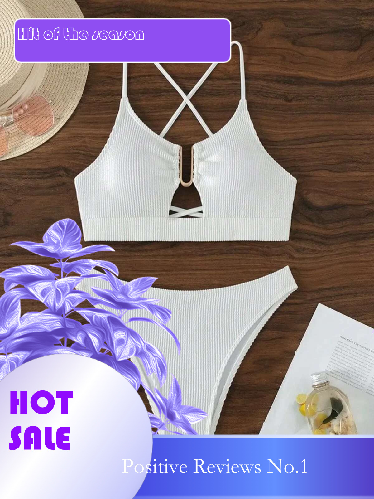Dongdumaoyi Solid Color Sexy Piece Swimsuit For Women White High Waist Hollow Out U Neck Bikini Set Suspender Backless Beach Swimwear