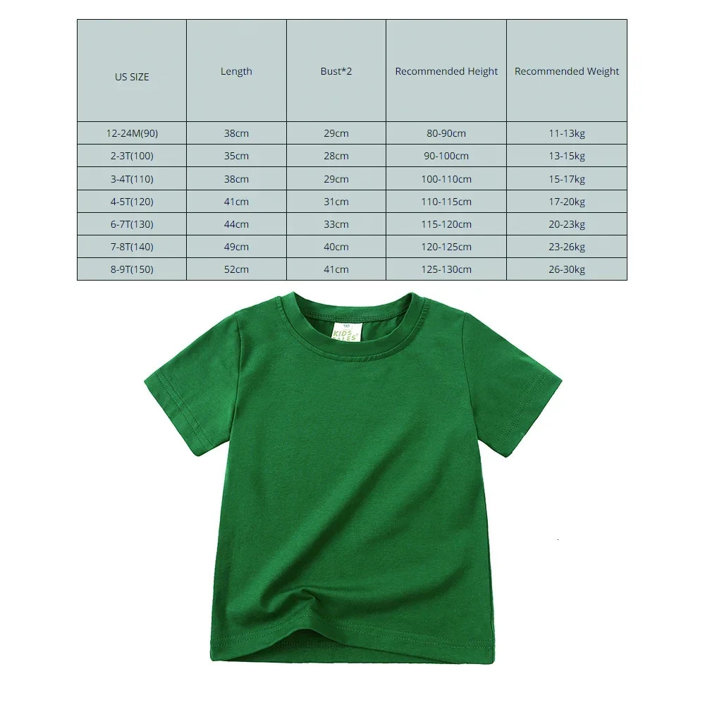 2025 Summer Kids Boys Girls T-shirt Solid Cotton Breathable Teenager Short Children Casual Shirt For 12M-9T Baby Korean Top 250407