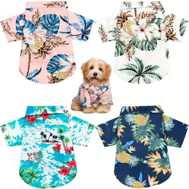 Hawaiian Dog Shirts Hawaiian Puppy Dog T-Shirts with Coconut Tree Print Hawaiian Pet Apparel Suit for Small To Medium Dogs Cats 250407