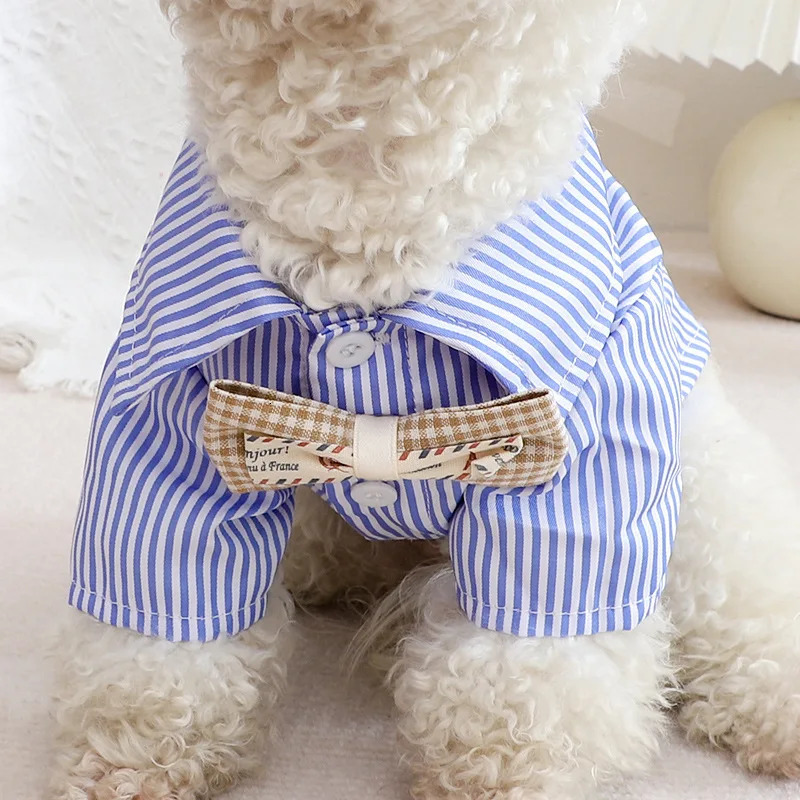Pet Dog Clothes Bowknot Striped Shirts Thin Summer Blue Fashion Chihuahua Stripe Shirt for Small Dogs Clothing Wholesale 250407