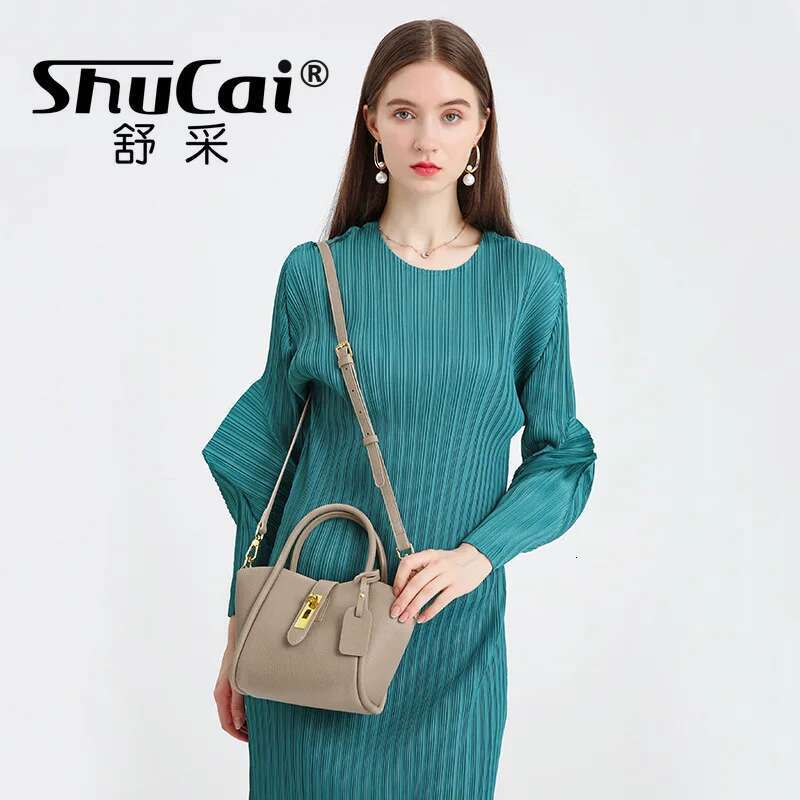 Genuine Leather Women's Vegetable Basket Bucket Bags Female Single Shoulder Crossbody Ladies Handbag