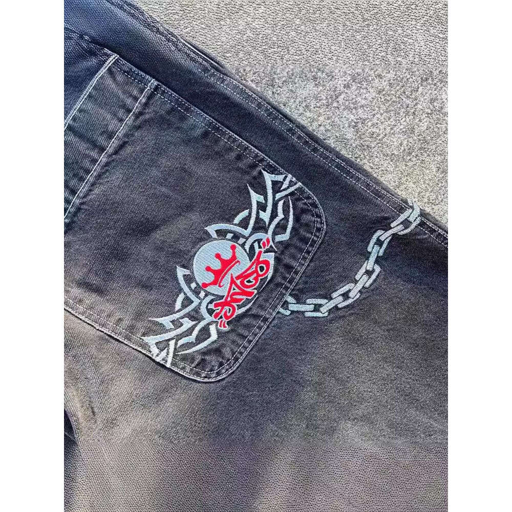 JNCO hip-hop loose jeans men's Gothic high waist wide leg pants streetwear