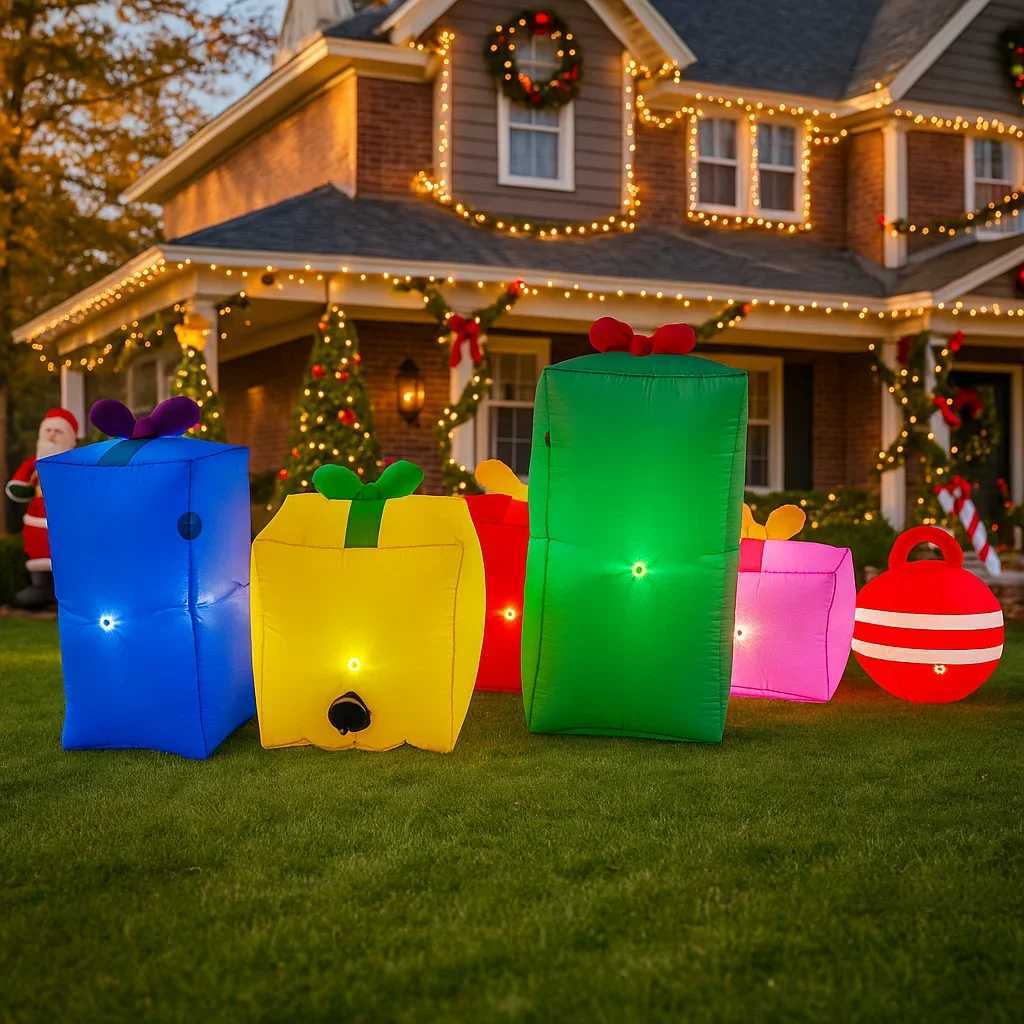 105FT Outdoor Holiday Decoration Santa Claus Gift Teddy Bear Inflatable Christmas Decor Xmas Yard Ornaments Lights Home Decor W251107