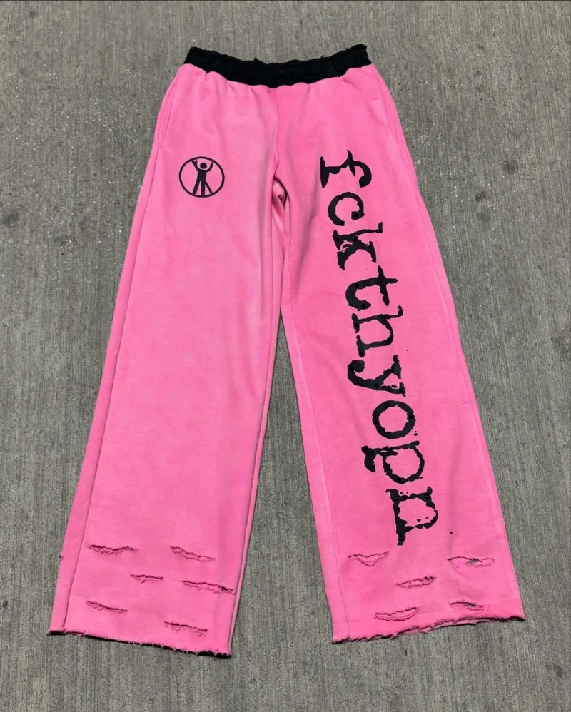 European and American trends Gothic letter high waisted casual pants for men Y2K streetwear loose Harajuku wide leg 250403