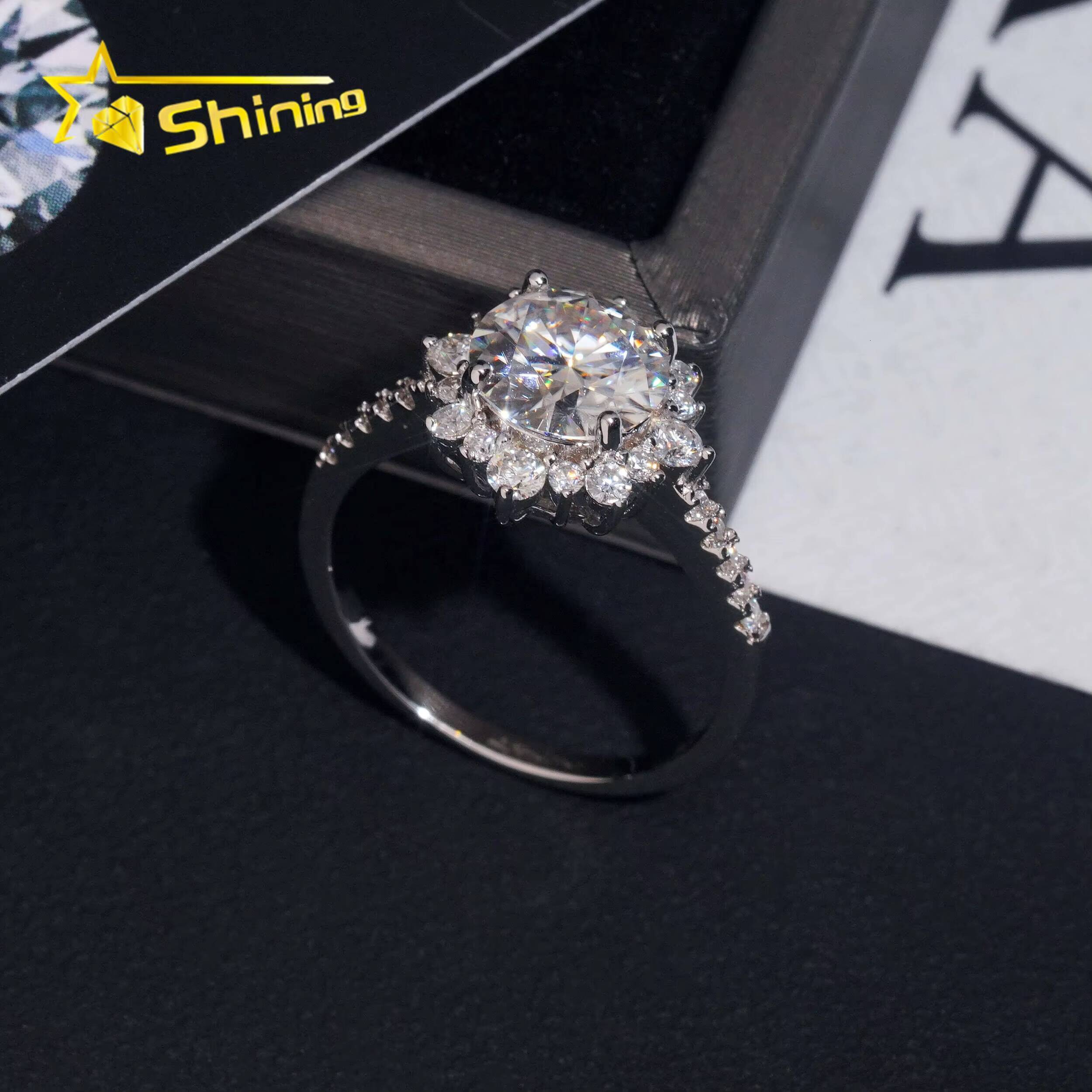 Pass Diamond Tester GRA Certified 925 Sterling Silver Round 2ct Moissanite Engagement Rings for Women