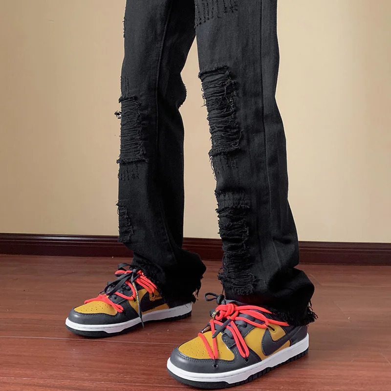 Jeans for men ripped pants American street trend slim fit suitable versatile straight leg micro glitter 250313