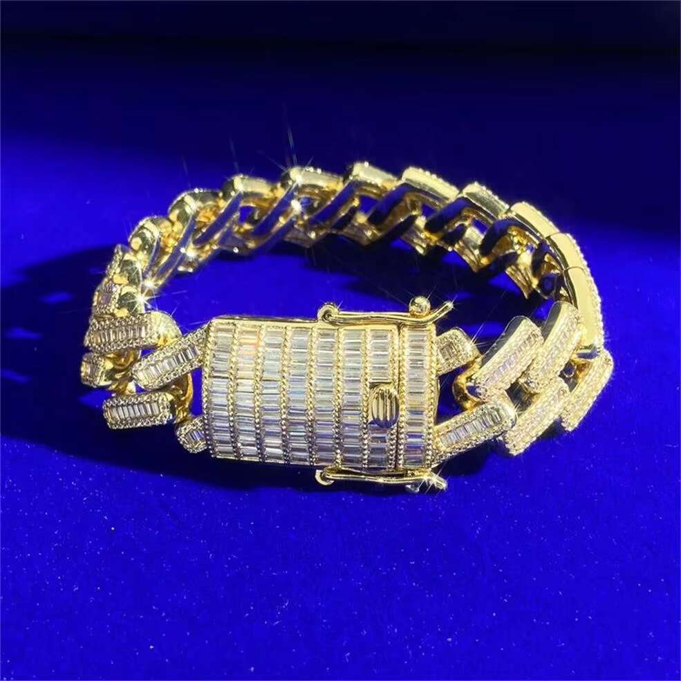 New Design Fashion Jewelry Gold and Silver Plated Brass High Quality Hip-hop Moissanite Chains for Men Bracelet