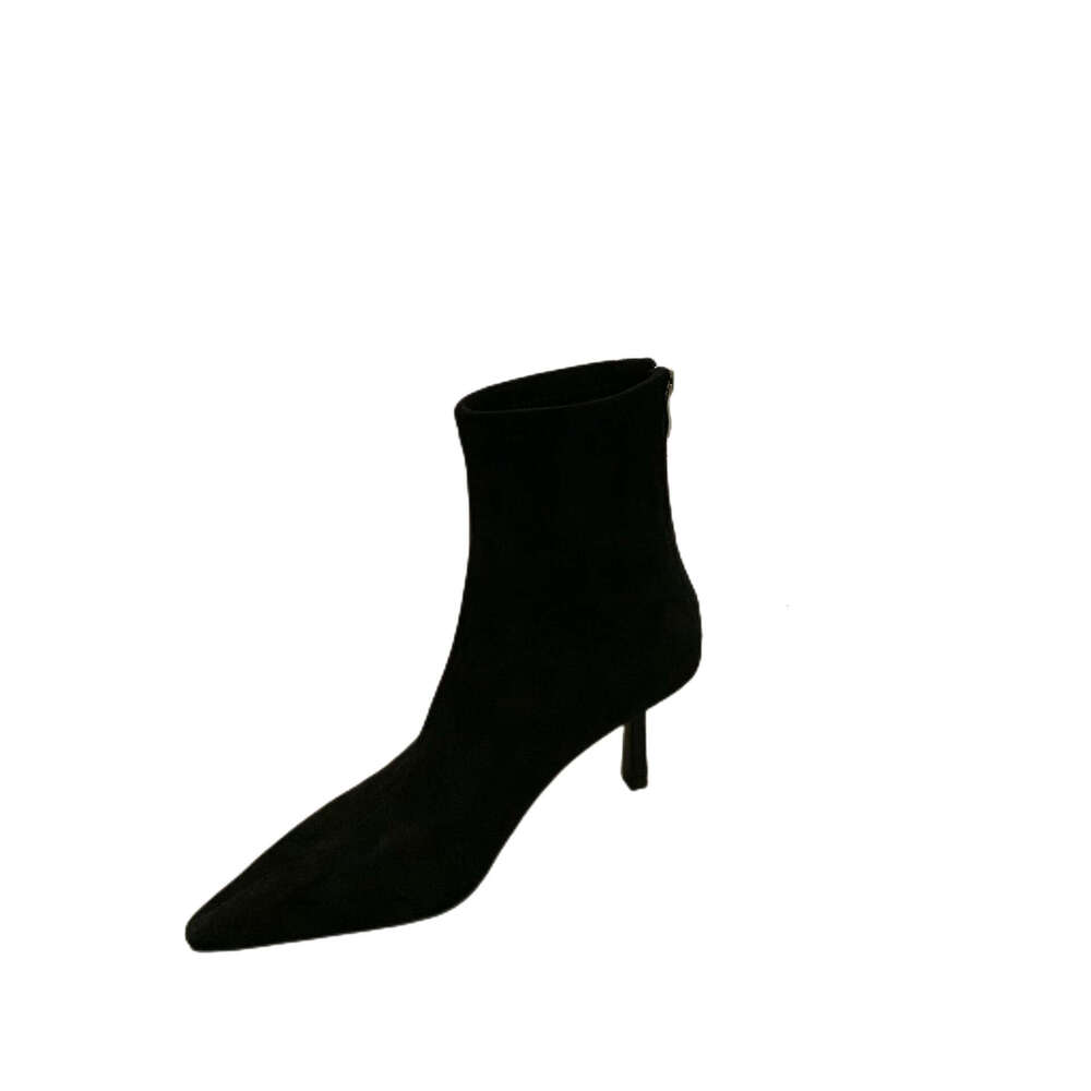 High Free shipping Heel Pointed Toe Elegant Suede Slim Short For Women 2023 New Autumn Winter Fleece-Lined Korean Style Ankle Boots