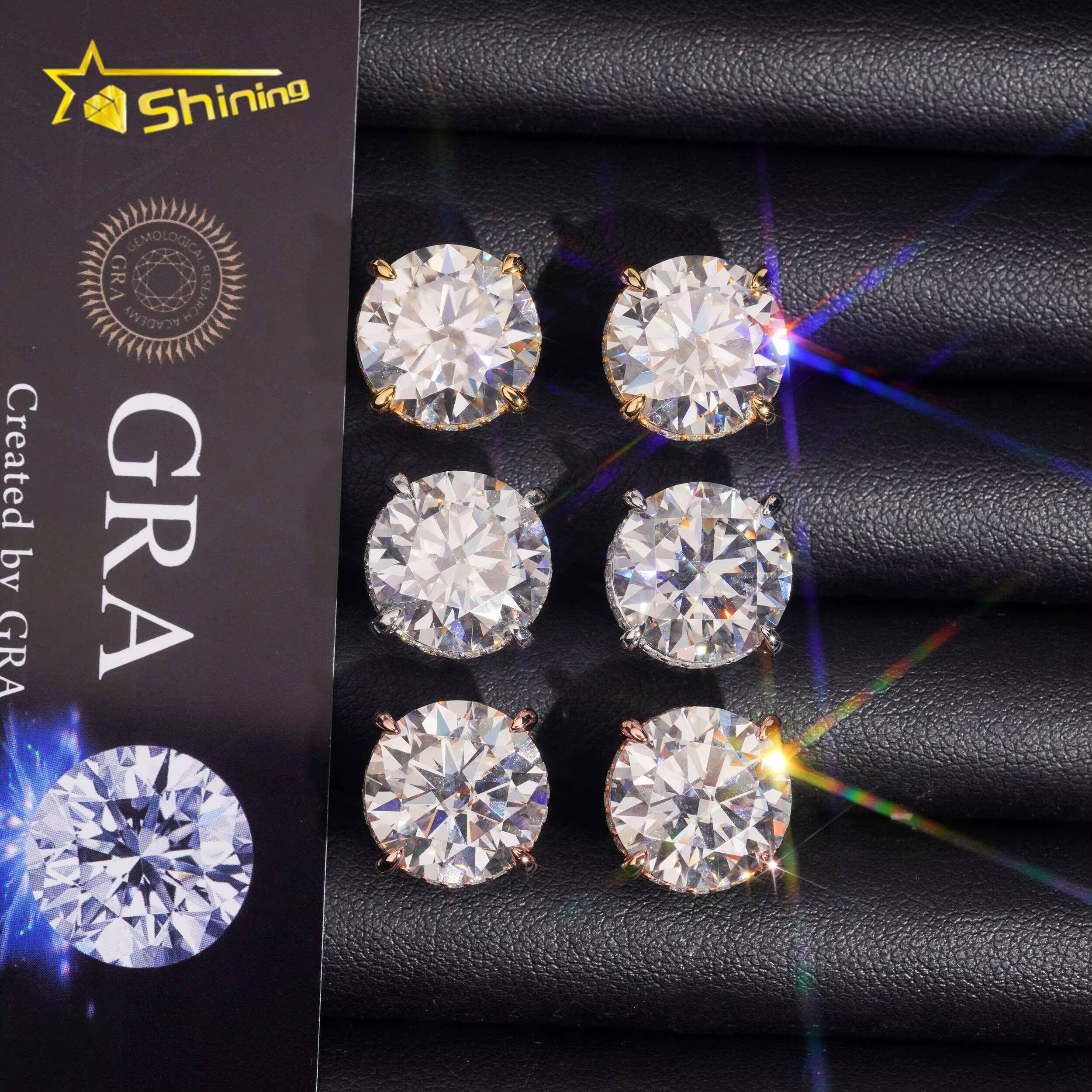 Big Size Moissanite Mens Earring Gold Plated 925 Sterling Silver Iced Out VVS Diamond Moissanite 16CT Screw Back Stud Earrings