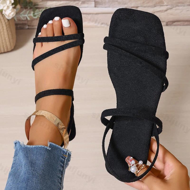 Sandals Leopard Print Women 2025 Summer Flat Casual Slippers Fashion Open Toed Square Toe Women's Shoes Sandalias De Mujer hurenlakeshoes hurenla