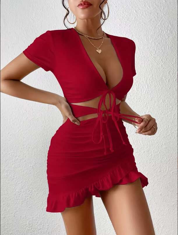 Sfy2705 Women's Babydoll Erotic Night Pamas Sexy Deep V-Neck Bodycon Dress