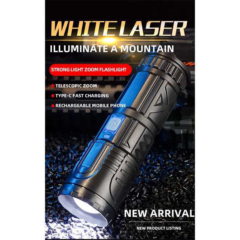 USB Rechargeable Outdoor Flashlight AG55 Laser Wick Long Range Lamp Emergency Power Bank Function LED Light Mountaineering TorchW251106