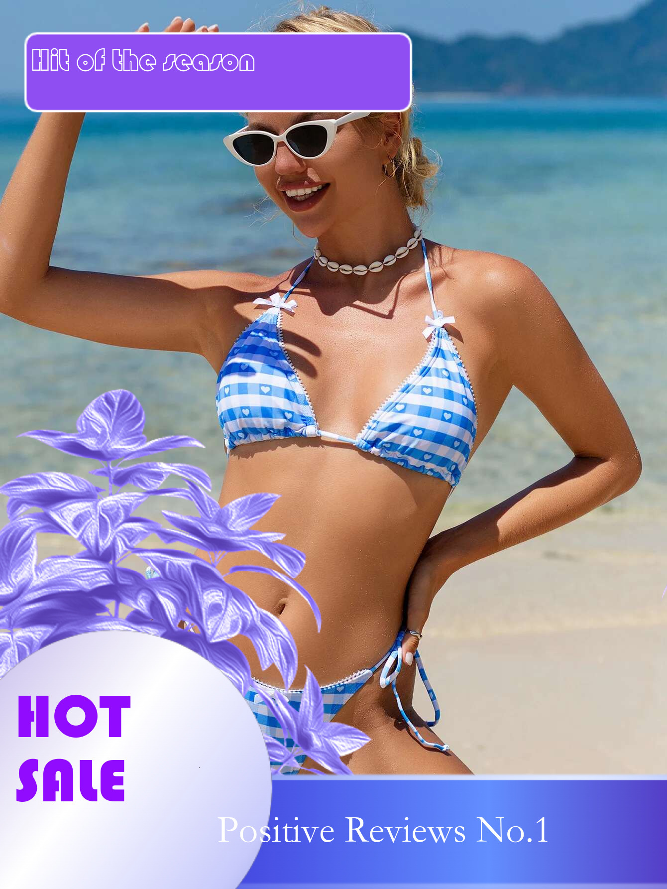 Dongdumaoyi New Women S Piece Swimsuit Blue And White Checkered Printed Bikini Set Sexy Bowknot Triangle Suspender Swimwear Summer