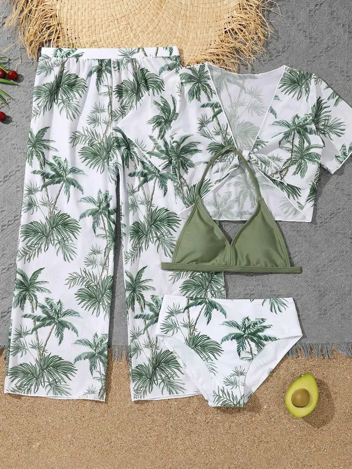 4 pieces of bikini set top and pants 2025 girls womens childrens swimsuit beach wear J250403