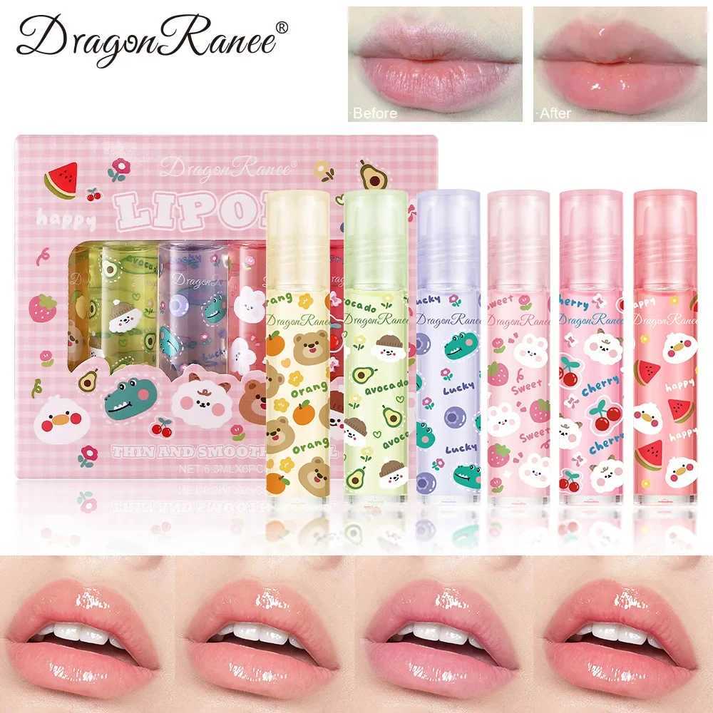 Dragon Ranee 6pcs/set Transparent Colorless lipstick Cute Fruit Cartoon lipstick Moisturizing Roller lipstick Set W250407