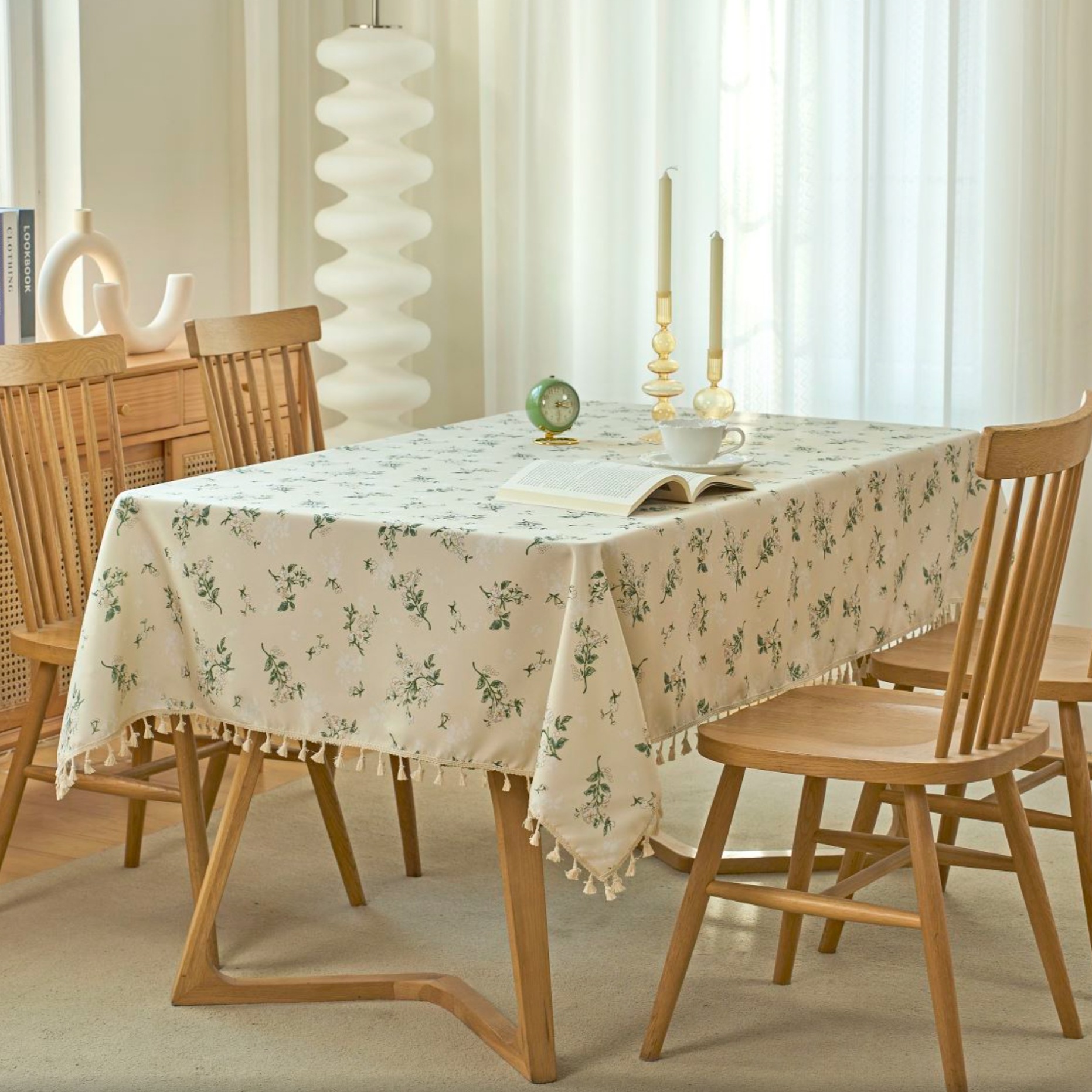 W620 Waterproof cotton and linen tablecloth disposable cloth rectangular tassel dining table