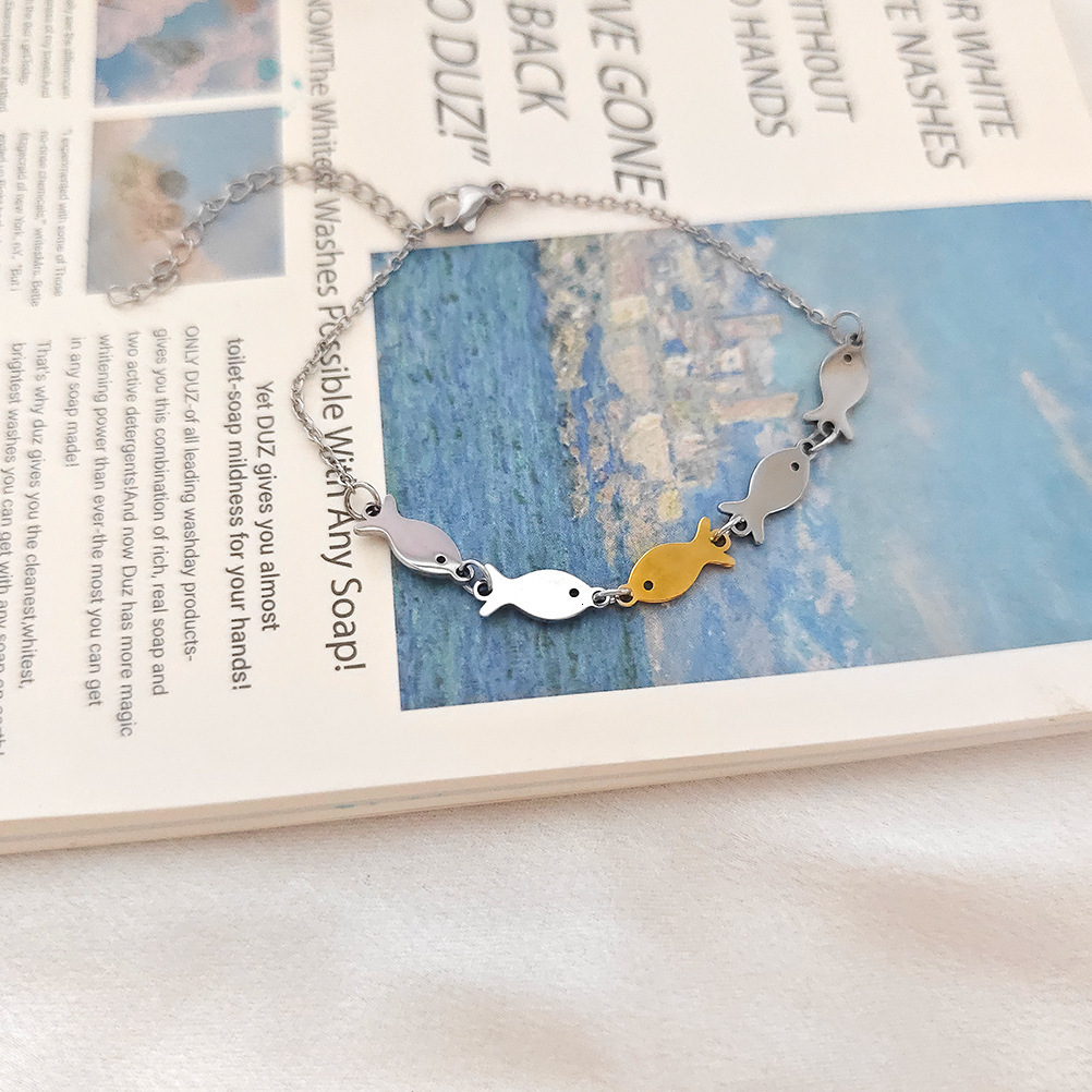 New Blue Fish School Upstream Inspiration Pendant Titanium Steel Bracelet Necklace Gift Jewelry