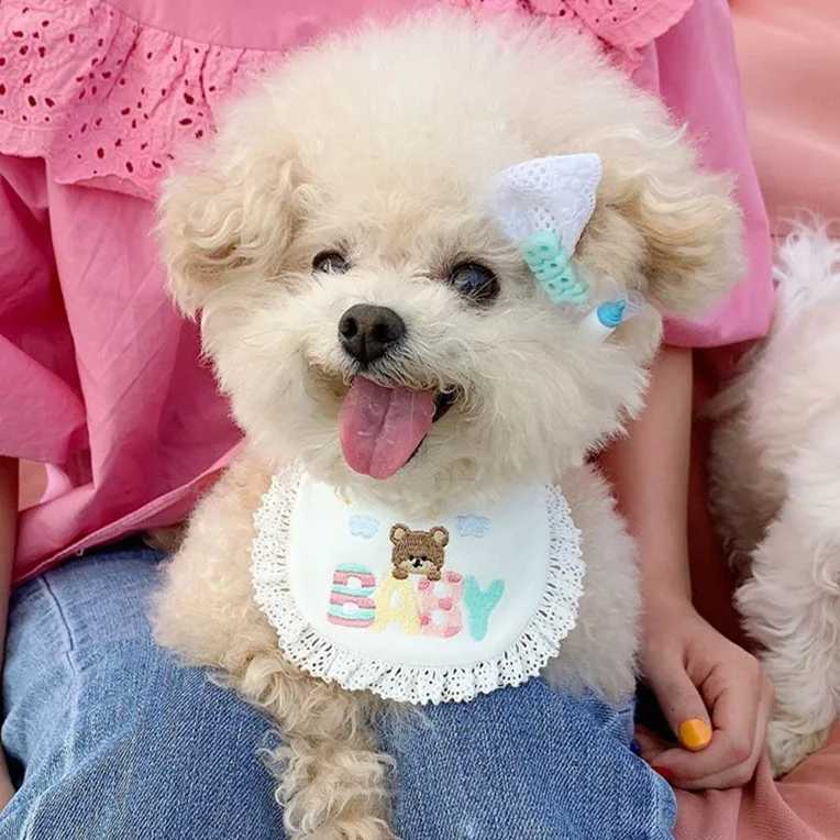 High Quality Cute baby bear embroidered dog bib pet bib Saliva towel Bichon Teddy Hiromi bib cat triangle T250407