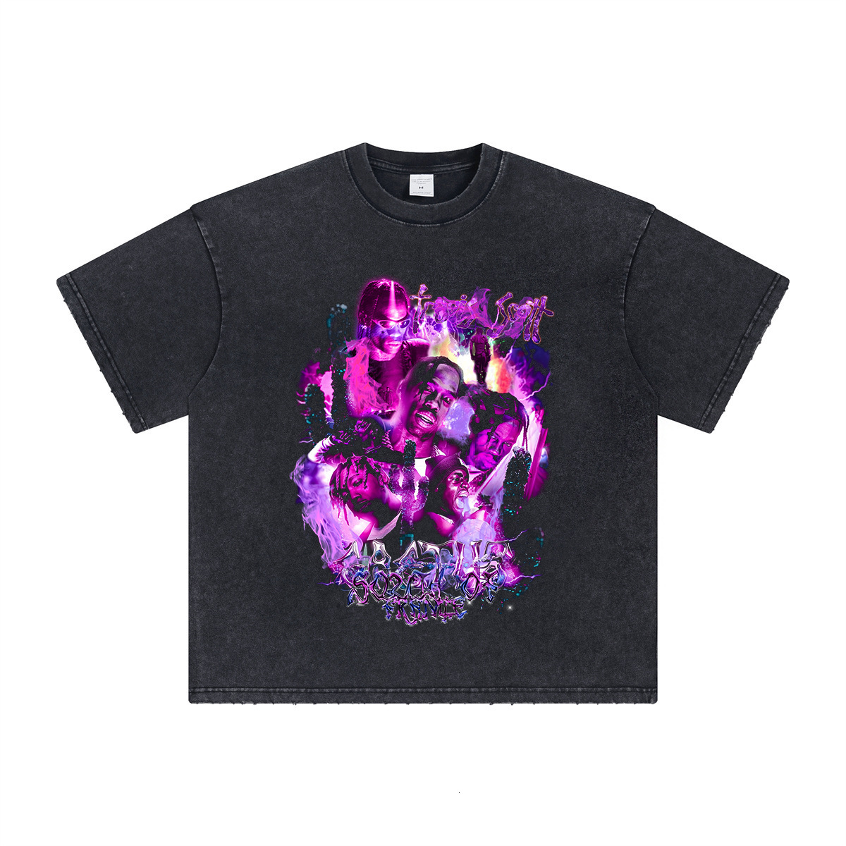 Chain Men's Wear | 2025 New Product Grinding Edge Black distressed Short sleeved Ins Trendy Brand Washed Person Printed T-shirt