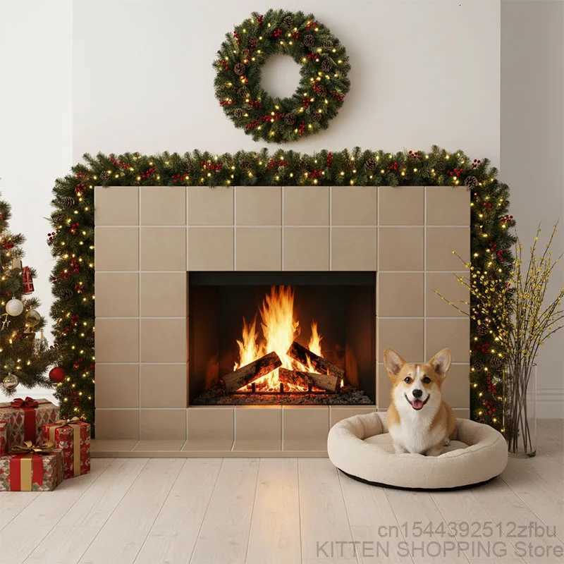 Christmas 27M Christmas Garland Glow Wreath with Pinecones Red Berries Artificial Christmas Garland Winter Holiday Christmas Decoration Y251106