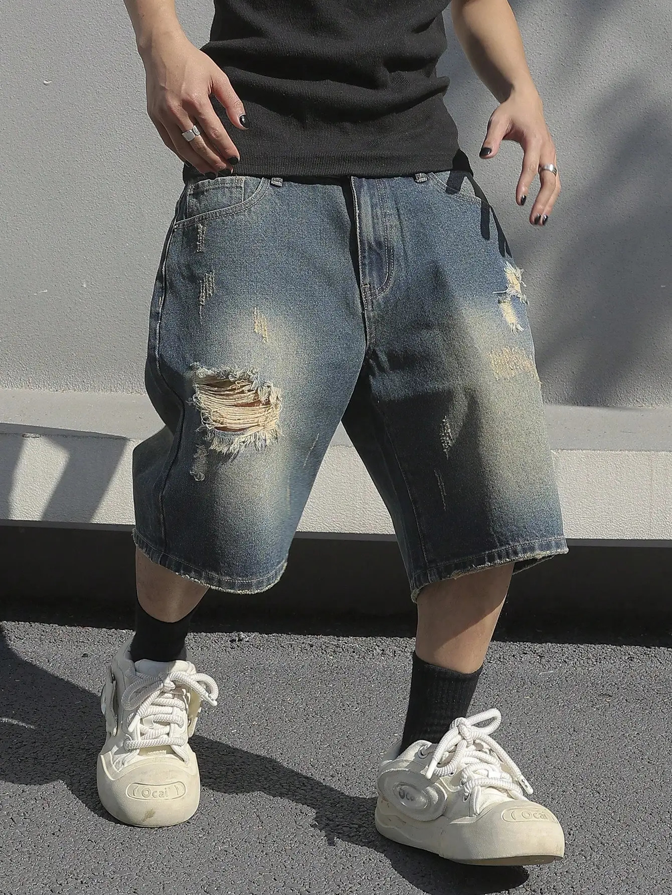 Mens Summer Baggy Stretchy Denim Shorts Jeans For Men Streetwear Ripped Knee length Comfort Cargo Casual Pants Jean 250313