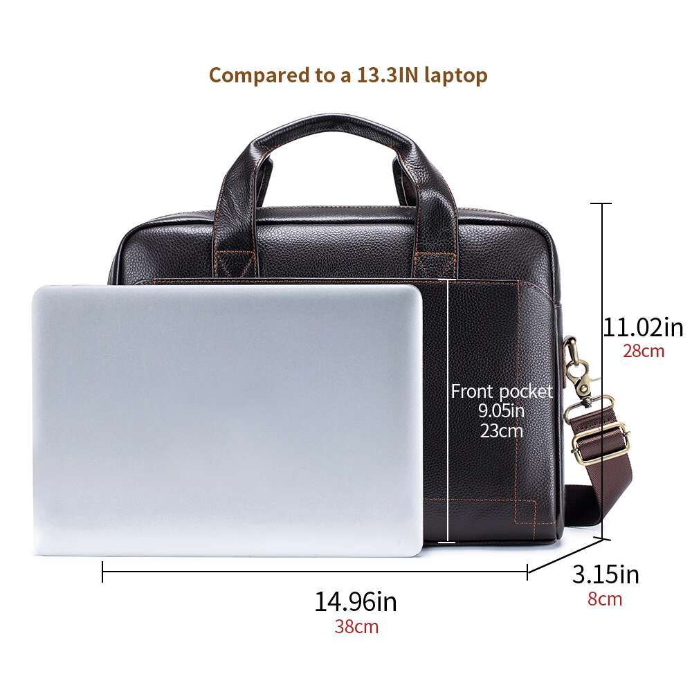 Men's Top Layer Cowhide Leather Handbag Diagonal Cross Office Bag Laptop Briefcase - Stylish Business Travel Accessory