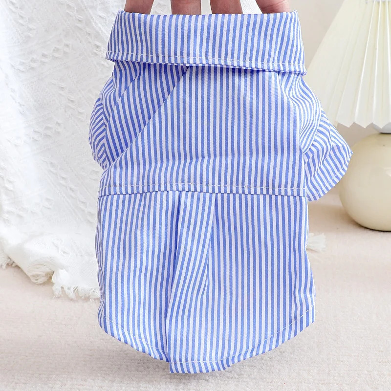 Pet Dog Clothes Bowknot Striped Shirts Thin Summer Blue Fashion Chihuahua Stripe Shirt for Small Dogs Clothing Wholesale 250407