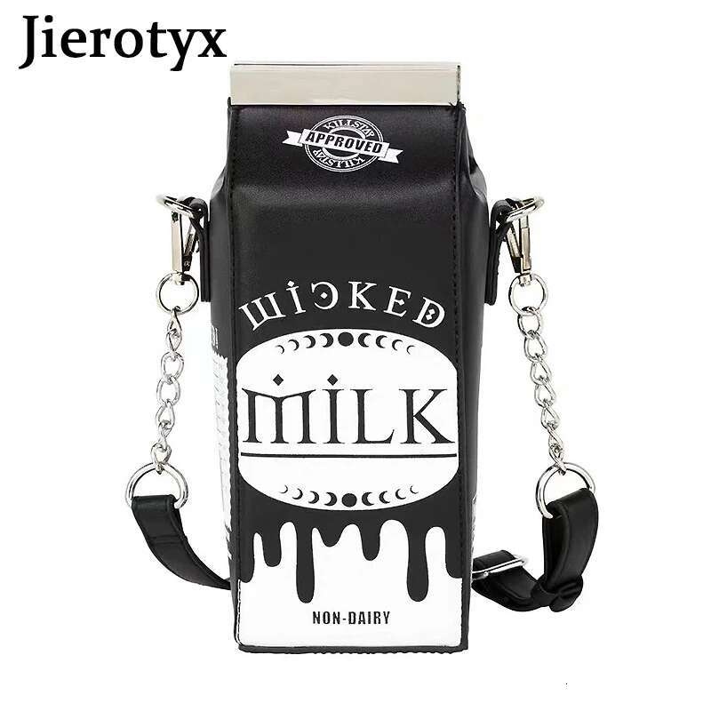 JIEROTYX Milk Box Purses And Handbags For Women Black Haruku Style Female Shoulder Bags Punk Clutch With Chain Gothic Dark