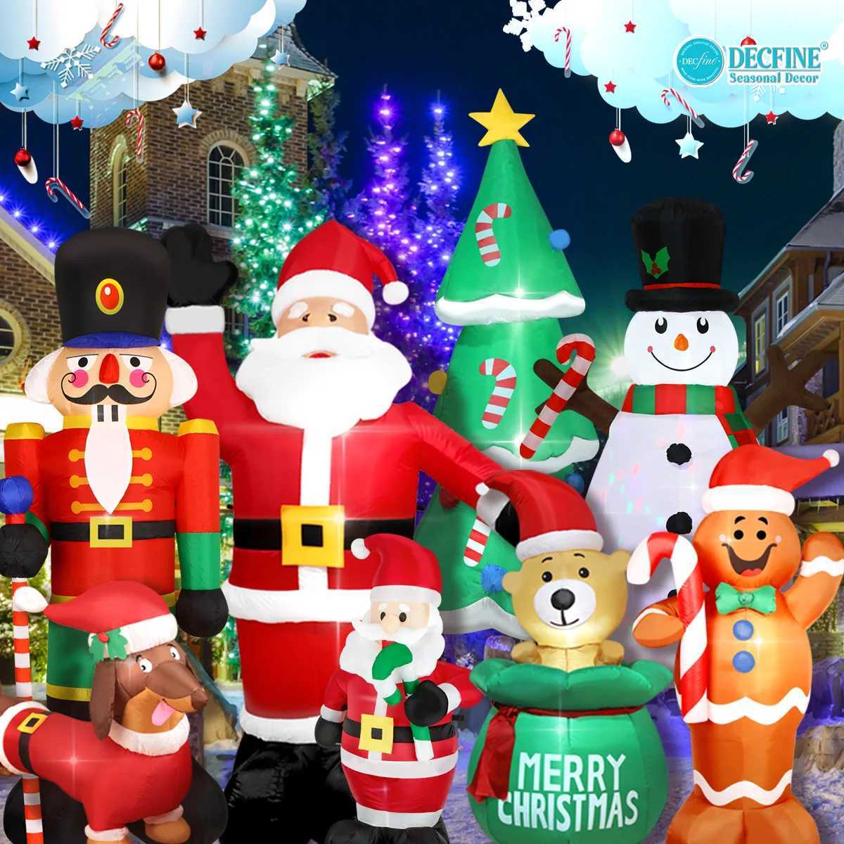 Christmas Inflatable Decorations - Gingerbread Man Glowing Snowman Branch Snowman Gift Bag Snowman LED Light Lawn Decorations W251107