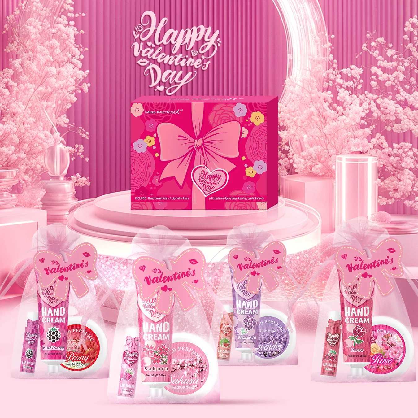 Gift set 20 pieces/box Bulk thank you gift assembly distribution lipstick hand cream perfume Pink gift bag and butterfly card W250407