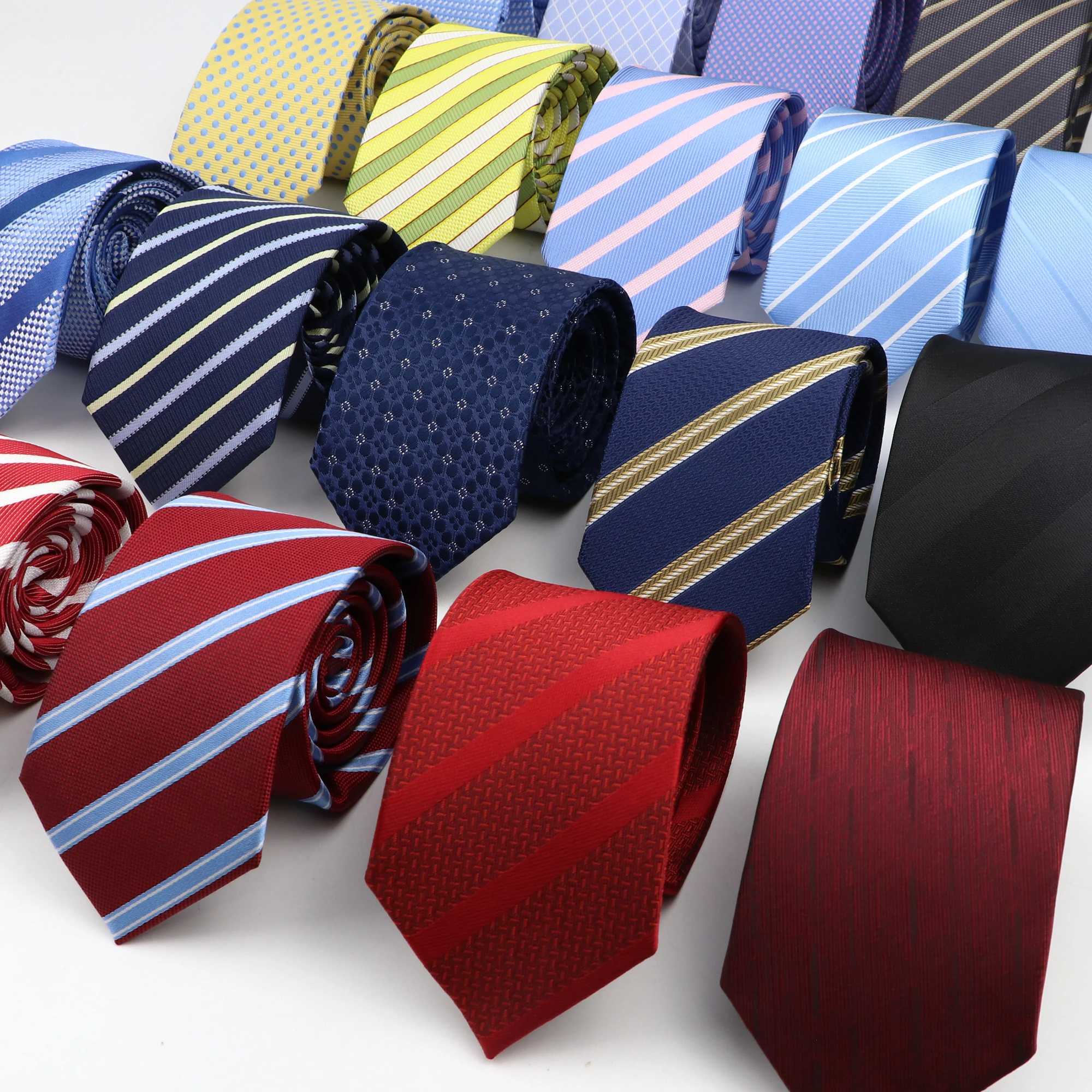 New Mens Tie Classic Red Blue Black Solid Color Stripe 7cm Jacquard Necktie Daily Wear Business Formal Wedding Tie Gift For Men X250407