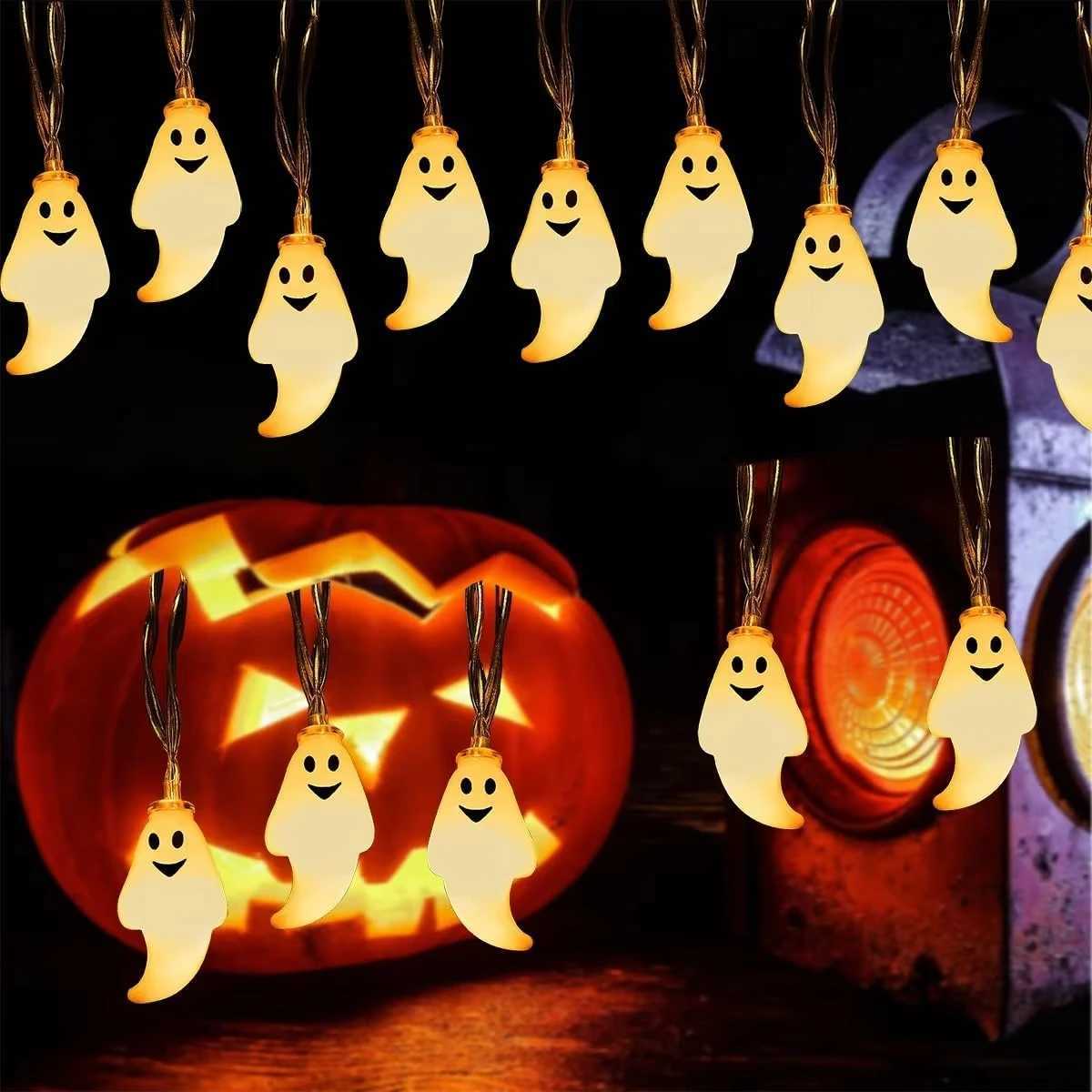 Halloween LED Ghost String Lights Battery Powered Decorative Fairy Lamp Indoor Outdoor Lighting for Haunted House Party Home W251107