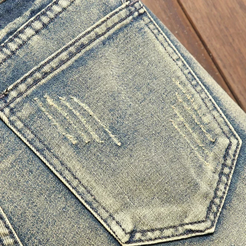 Summer Mens Ripped Denim Shorts Fashion Patchwork Hole Short Jeans Korean Loose Straight Kneelength Pants Male 250313