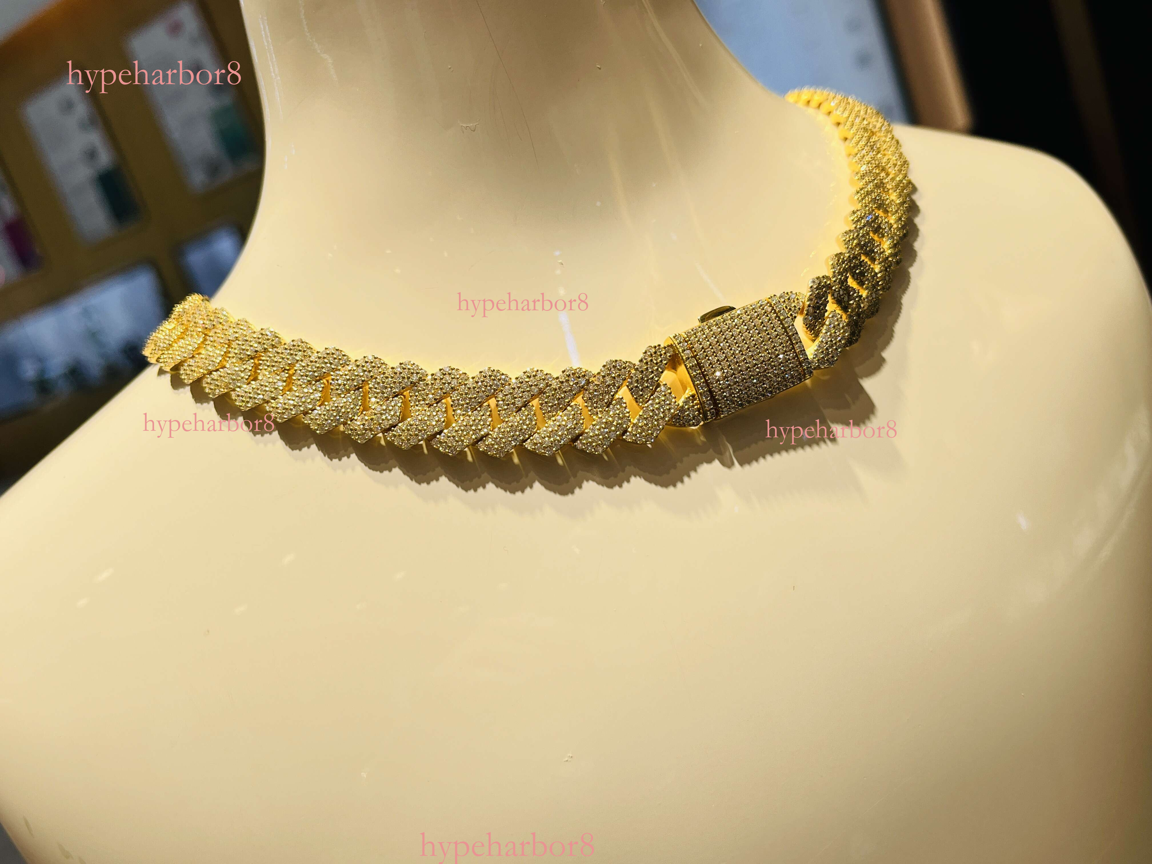 Cuban Chain Necklace Yellow Lab Dia Moissanite Trendy Unisex Gold Rhodium Plated Great Gift Idea