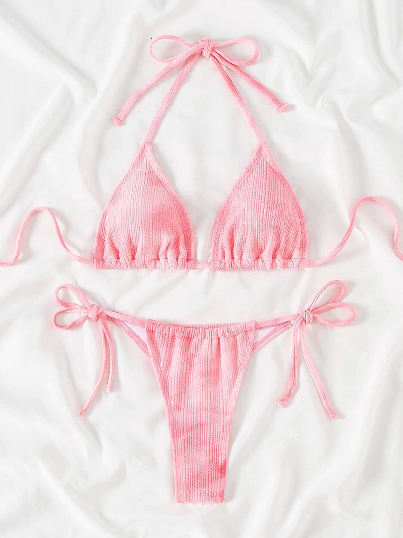 Dongdumaoyi Sexy Pink Bikini Women Halter Push Up Bra Micro Swimsuit Brazilian Holiday Bathing Suit Tie Side Thong Swimwear Biquini