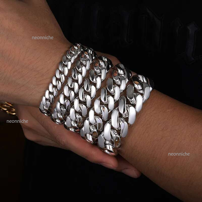 Top quality 20mm Hip Hop Miami Mosan Dia moissanite Sier Cuban Chain Real Gold High Polished Men Women Stainless Steel bangle bracelet Jewel dnlan