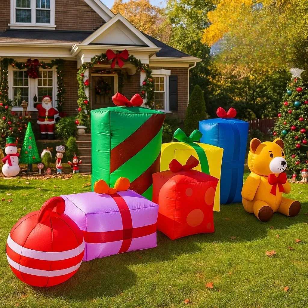105FT Outdoor Holiday Decoration Santa Claus Gift Teddy Bear Inflatable Christmas Decor Xmas Yard Ornaments Lights Home Decor W251107