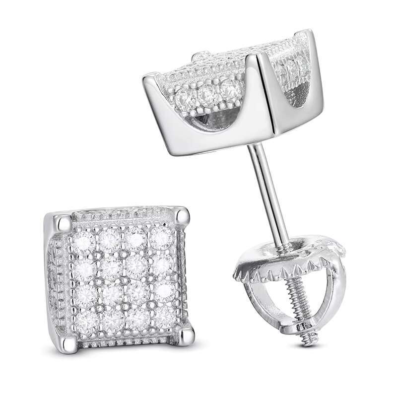 Vintage Mens White Gold Stud Earring 925 Sterling Silver Jewelry Stud Earrings VVS1 Moissanite Geometric Stud Earrings
