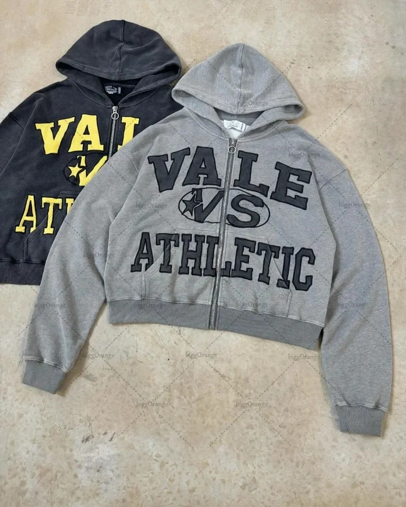 Casual and fashionable street zipper hoodie oversized American retro letter printed sweatshirt hiphop Y2k personalized clothing 250403
