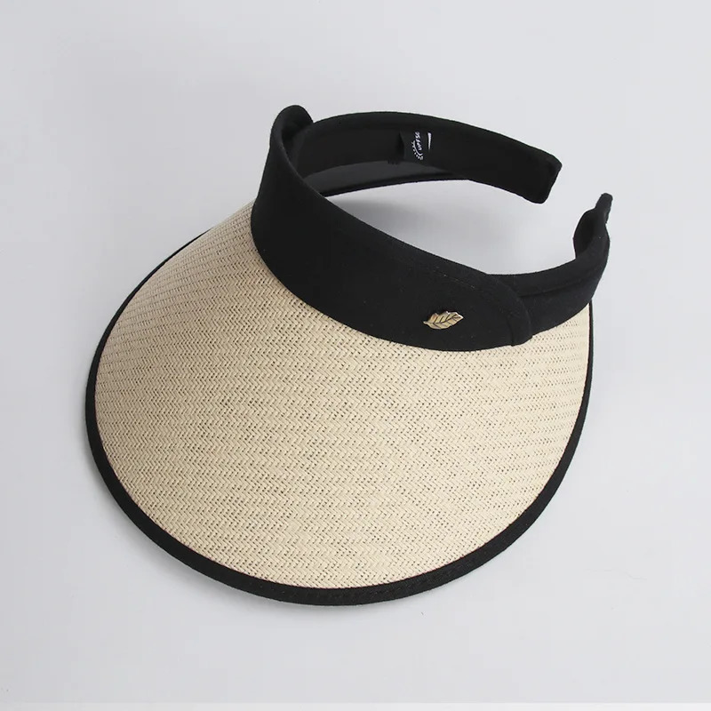 Womens Hat Summer Sun Empty Top Korean Edition Headband Black Rubber Beach Sunshine Screen Panama UTHAI S87 250326